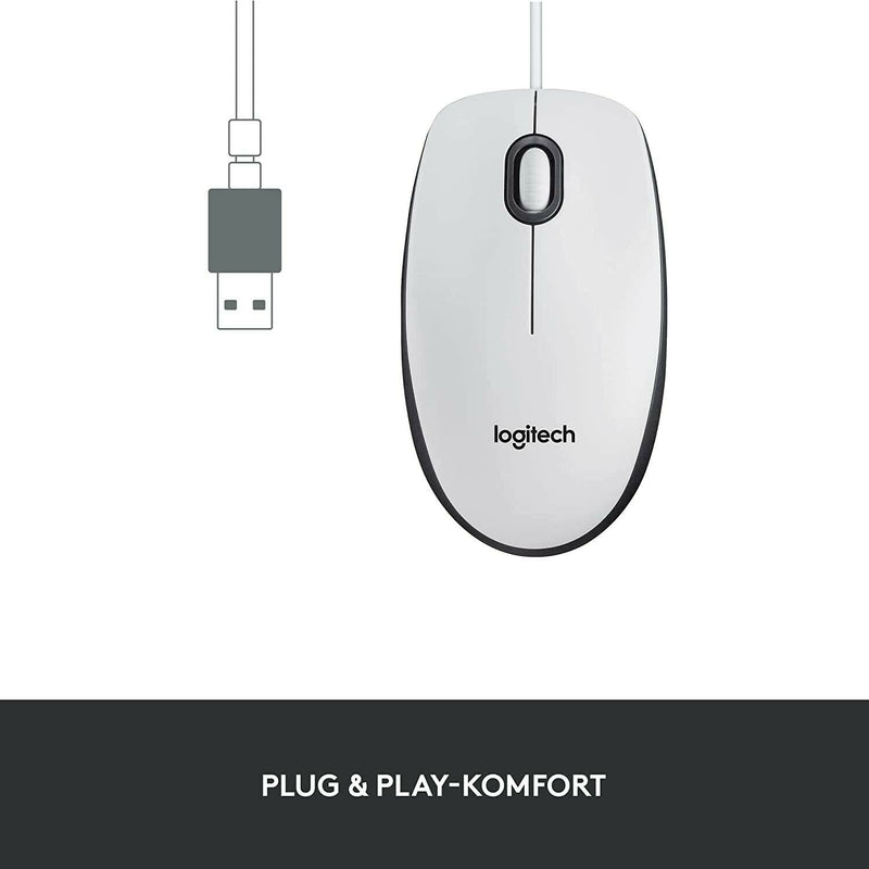 Logitech M100 Kabelgebundene Maus, 1000 DPI Sensor, USB-Anschluss, 3 Tasten weiß