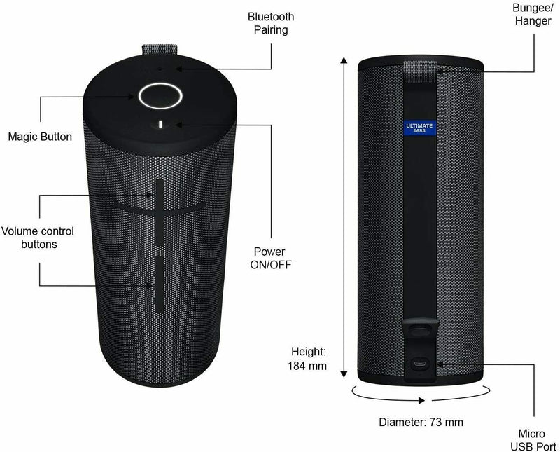 Logitech UE Boom 3 Tragbarer Bluetooth-Lautsprecher, Wasserdicht, night black