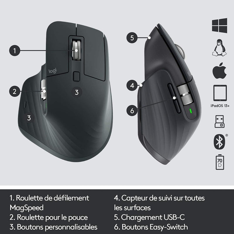 Logitech MX Master 3, Kabellose Maus, Bluetooth, 4000 DPI Graphit/Schwarz