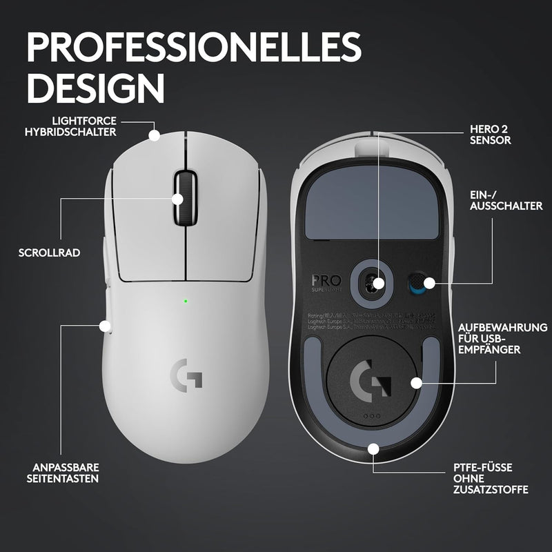 Logitech G PRO X SUPERLIGHT 2 LIGHTSPEED Kabellose Gaming-Maus, PC & Mac - Weiß