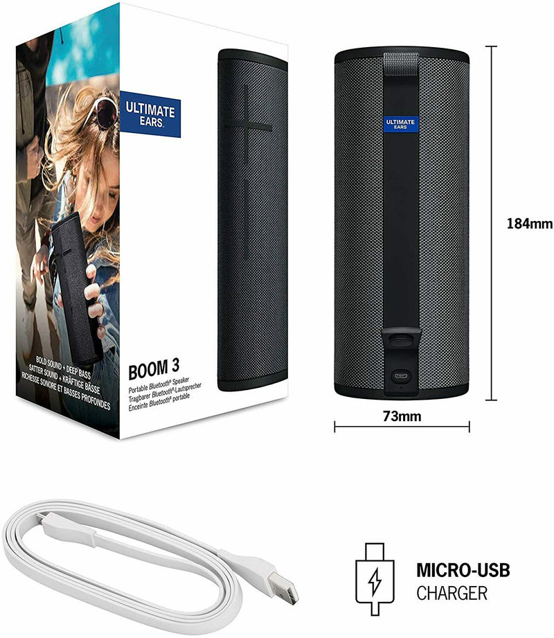 Logitech UE Boom 3 Tragbarer Bluetooth-Lautsprecher, Wasserdicht, night black