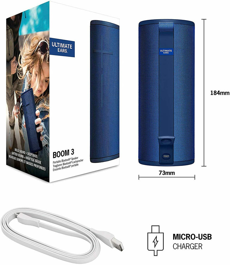 Logitech UE Boom 3 Tragbarer Bluetooth-Lautsprecher, Wasserdicht, blau NV2