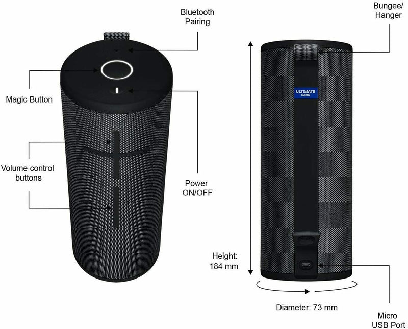 Logitech UE Boom 3 Tragbarer Bluetooth-Lautsprecher, Wasserdicht, black. NV2