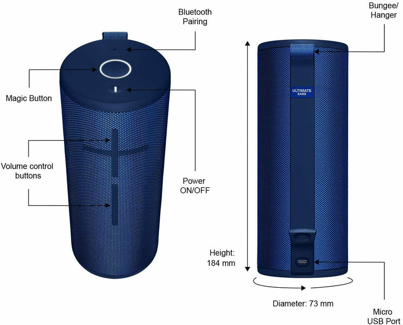 Logitech UE Boom 3 Tragbarer Bluetooth-Lautsprecher, Wasserdicht, blau NV2
