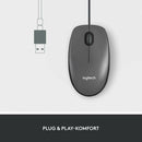 Logitech M100 Kabelgebundene Maus, 1000 DPI Sensor, USB-Anschluss, 3 Tasten grau