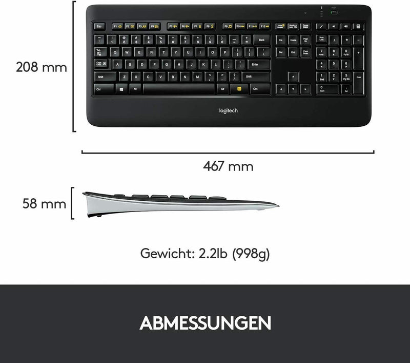 Logitech K800 Wireless Tastatur, Unifying, QWERTZ DE-Layout Windows PCs/Laptop