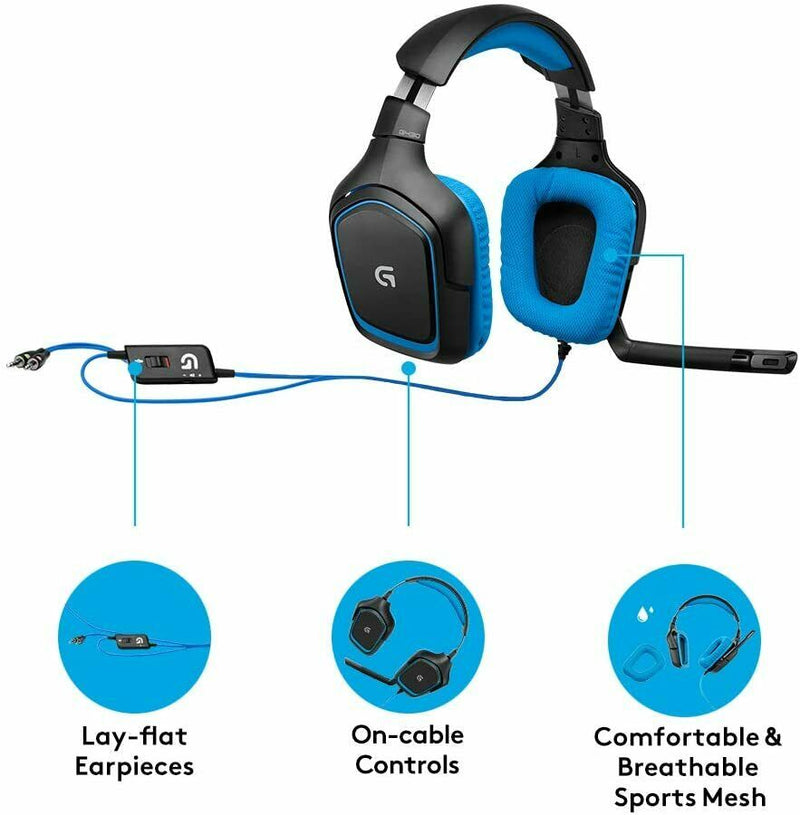 Logitech G430 Gaming-Headset, 7.1 Surround Sound, Kabel, PC/Xbox One/Nintendo SG