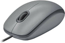 Logitech M110 Silent Maus, Kabel, 1000 DPI Sensor, USB-Anschluss, 3 Tasten grau