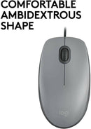 Logitech M110 Silent Maus, Kabel, 1000 DPI Sensor, USB-Anschluss, 3 Tasten grau