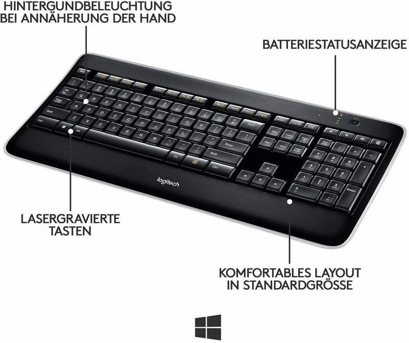 Logitech K800 Wireless Tastatur, Unifying, QWERTZ DE-Layout Windows PCs/Laptop 3