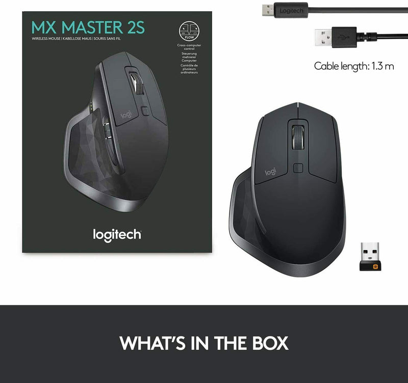 Logitech MX Master 2s Wireless Maus Bluetooth/2.4 GHz Unifying, 1000 DPI, Grau