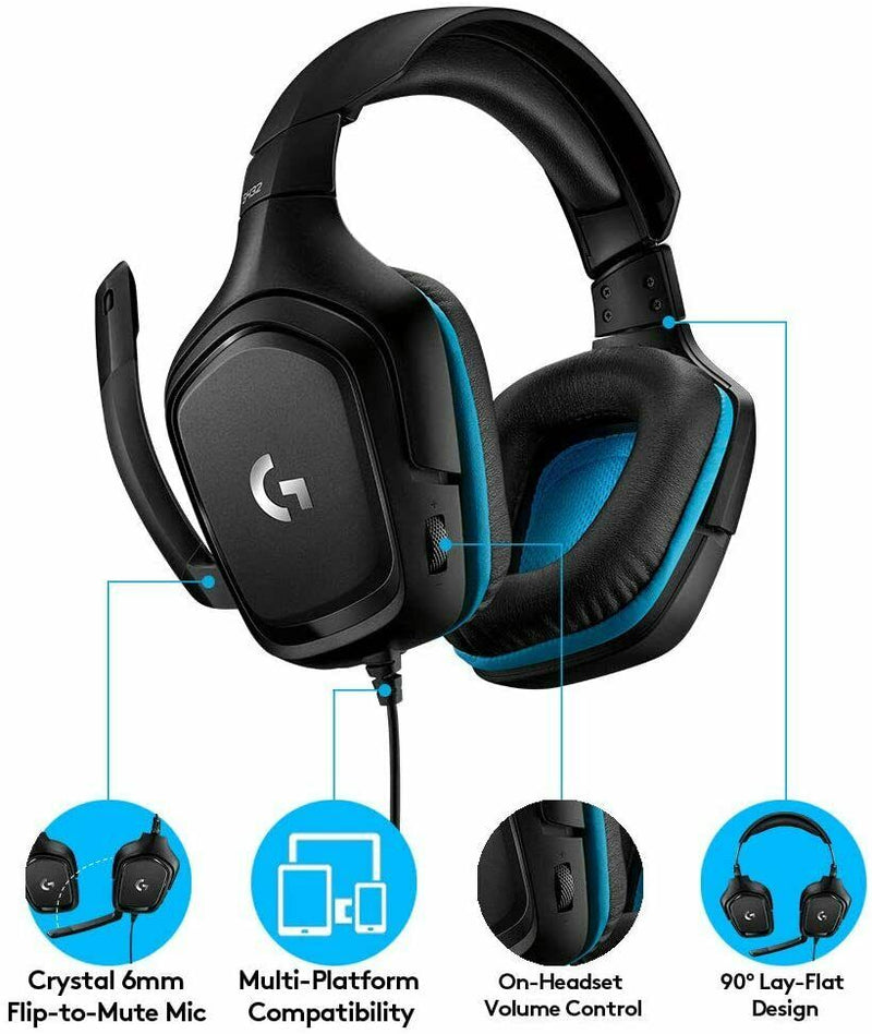 Logitech G432 Gaming-Headset, 7.1 Surround Sound, Kabel, PC/Xbox One/Nintendo