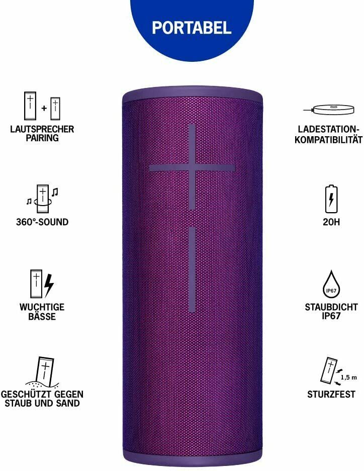 Logitech UE Megaboom 3 Tragbarer Bluetooth-Lautsprecher,Wasserdicht, purple/lila