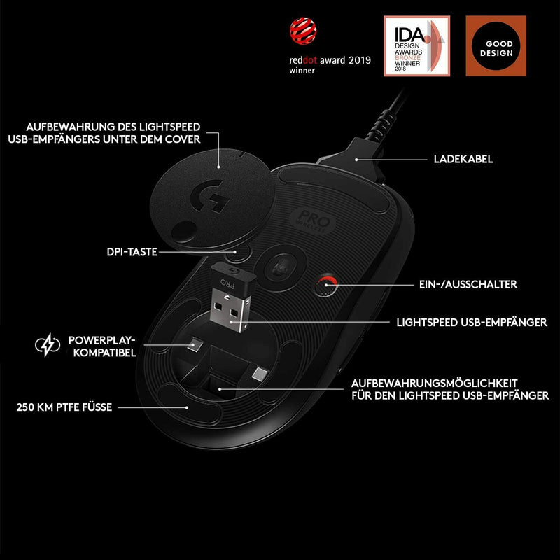 Logitech G PRO Wireless Gaming-Maus HERO 16000 DPI Sensor, USB, RGB. NV3