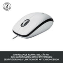 Logitech M100 Kabelgebundene Maus, 1000 DPI Sensor, USB-Anschluss, 3 Tasten weiß