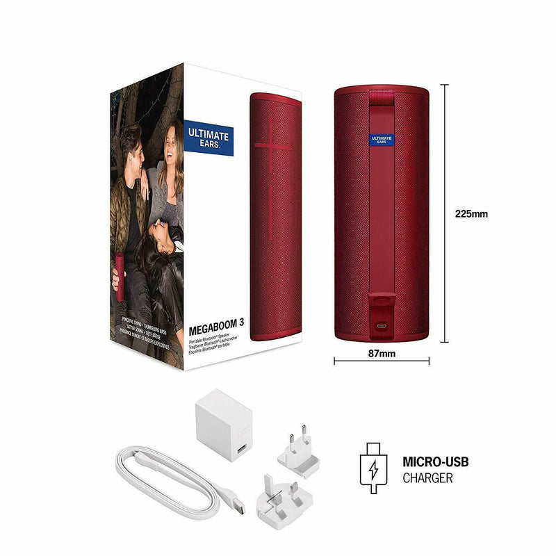 Logitech UE Megaboom 3 Tragbarer Bluetooth-Lautsprecher, Wasserdicht, Rot
